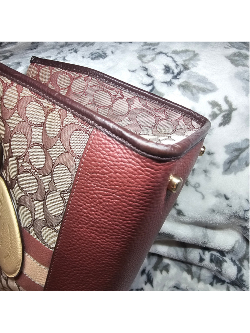 Burgundy 29Coach Dempsey Tote 22 in Signature Jacquard with Stripe & Patch - Picture 6 of 12